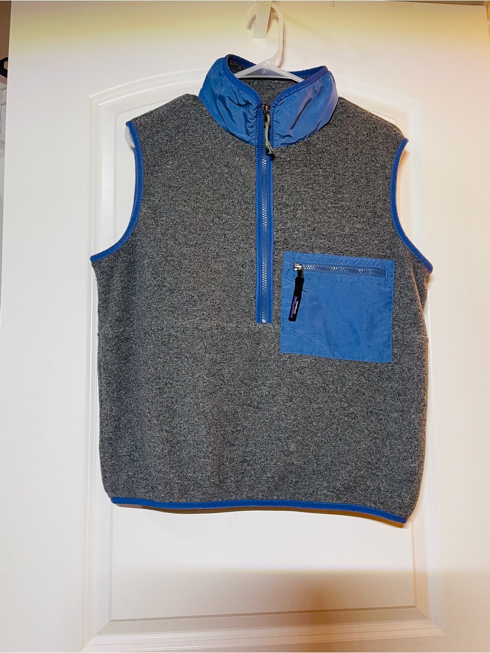 Patagonia Gray Fleece Vest with Blue Trim